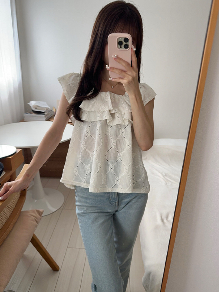 菱紋鈎花娃娃上衣(JP)[米杏色]363648