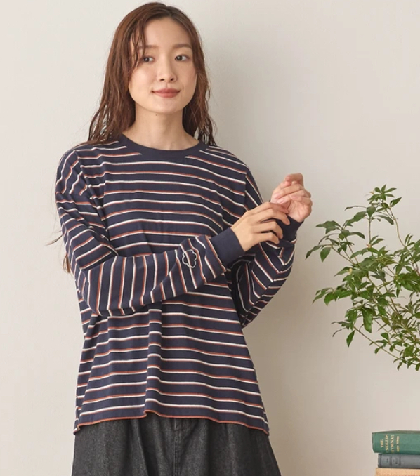 日牌Cloudnine 條紋雲朵刺繡長袖上衣