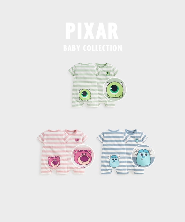 ☀️預訂 台灣直送☀️正版授權Pixar系列純棉前後印花間條短袖連身服
