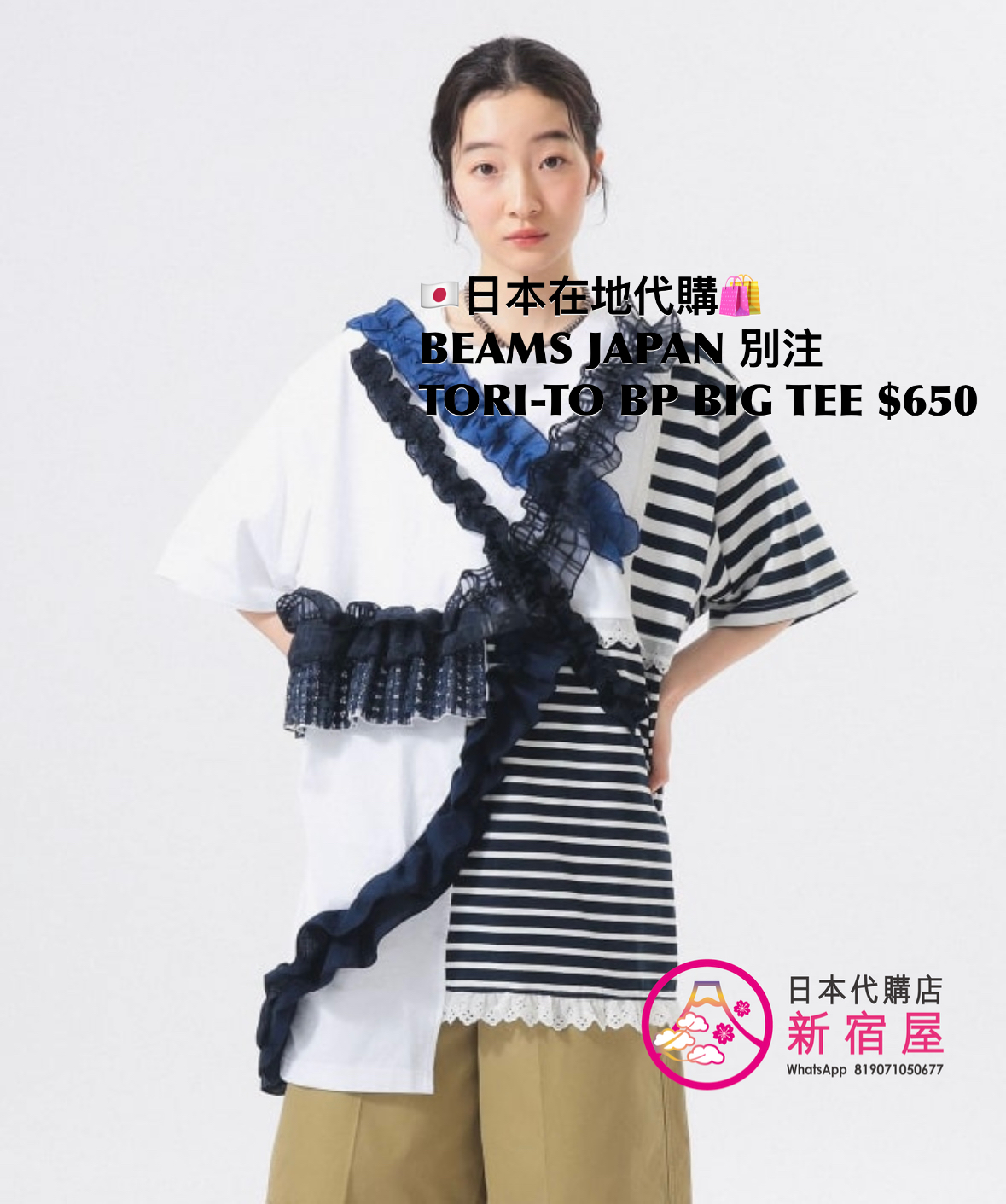 BEAMS JAPAN 別注 TORI-TO BORDERED PANEL BIG T-SHIRT