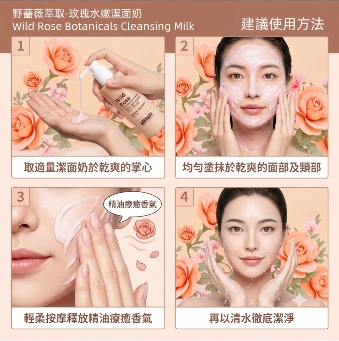 野薔薇萃取·玫瑰水嫩潔面奶