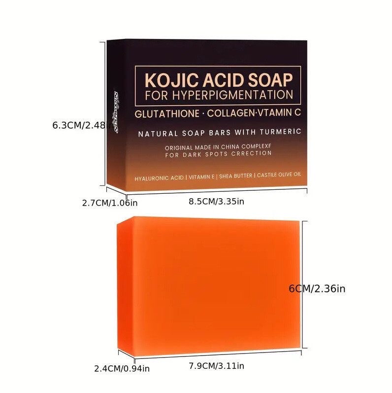 Kojic 酸皂 適用於色素沉澱 - 含穀胱甘肽、膠原蛋白和維他命 C - 天然皂液含薑黃 - 原始日本複合物,適用於黑斑修正 -100g