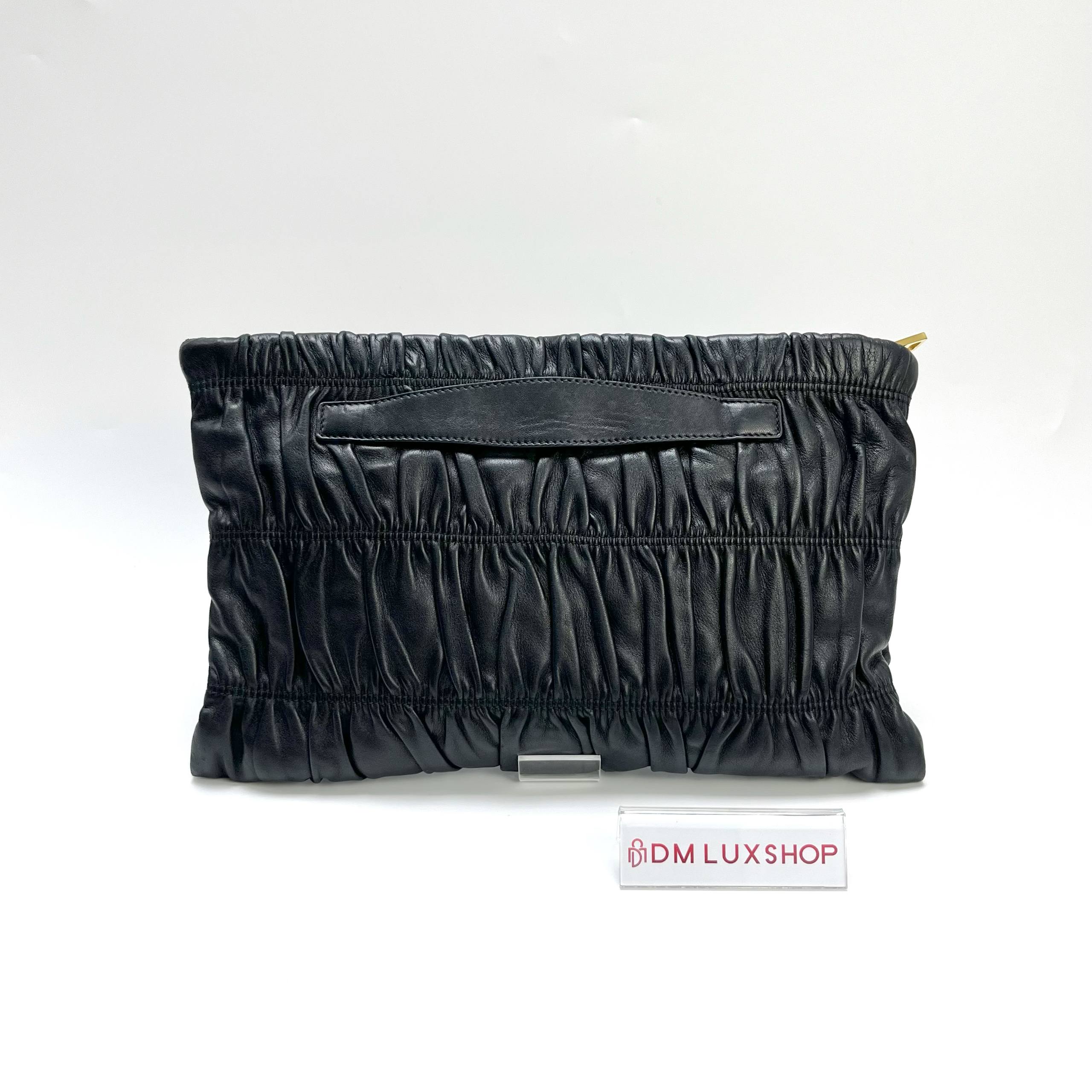 Prada Black Leather Clutch GHW