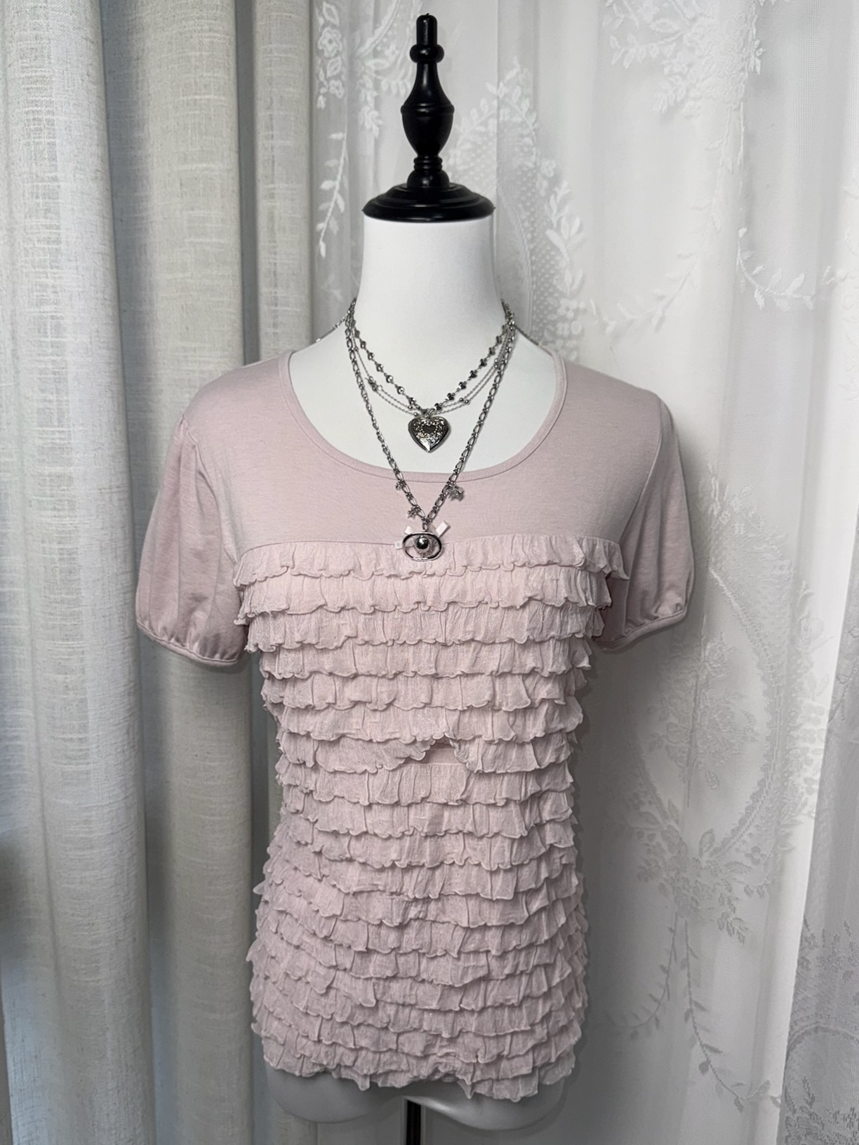 Pink Ruffle Tiered Short Sleeve Top