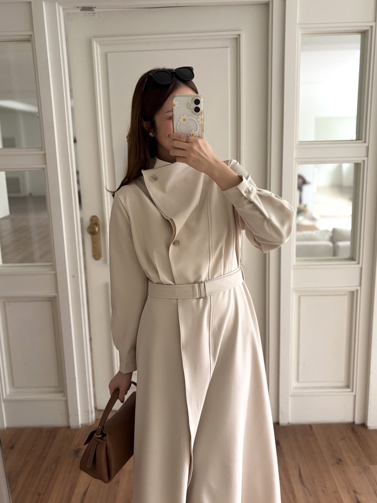 Classic Flared Trench Dress (Ivory)