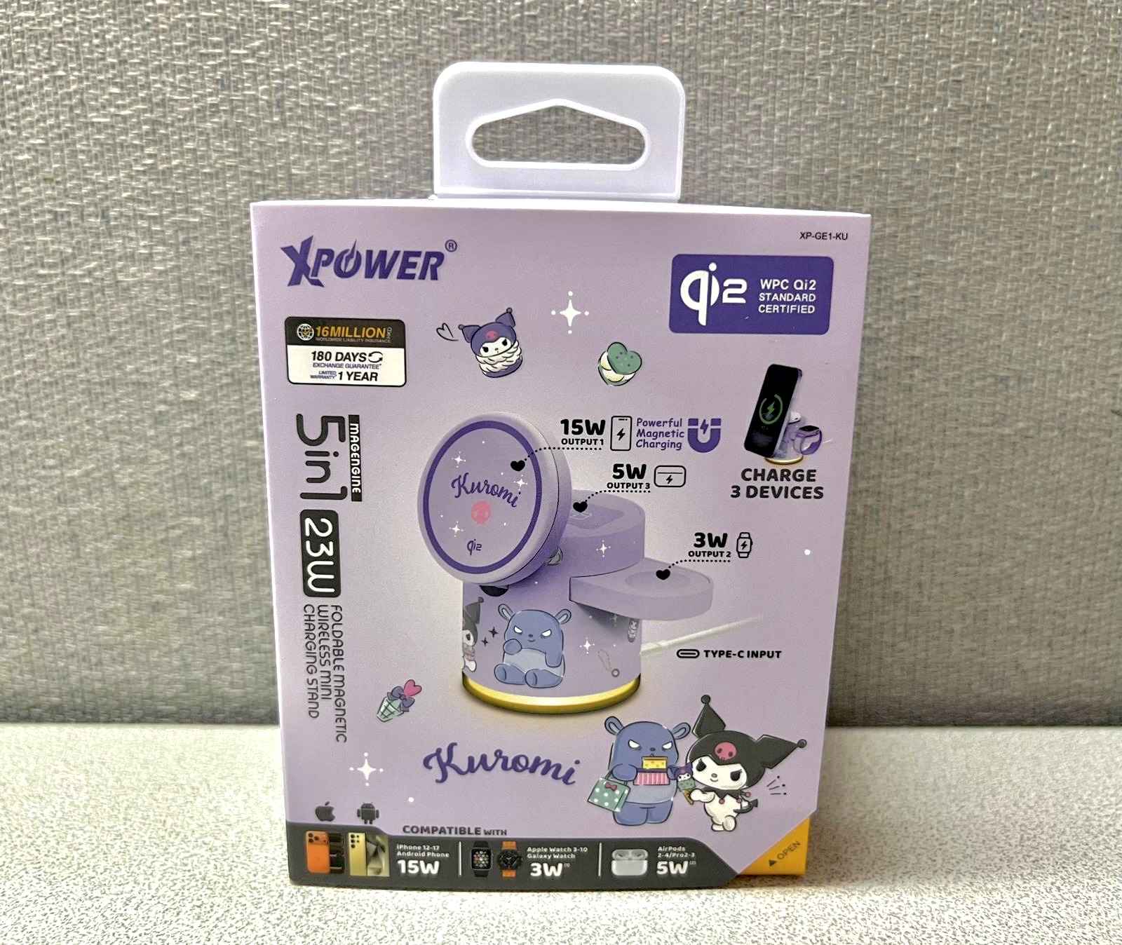 🎀 XPower x Kuromi Qi2迷你掌心5合1 MagCharge 15W磁吸無線充電座