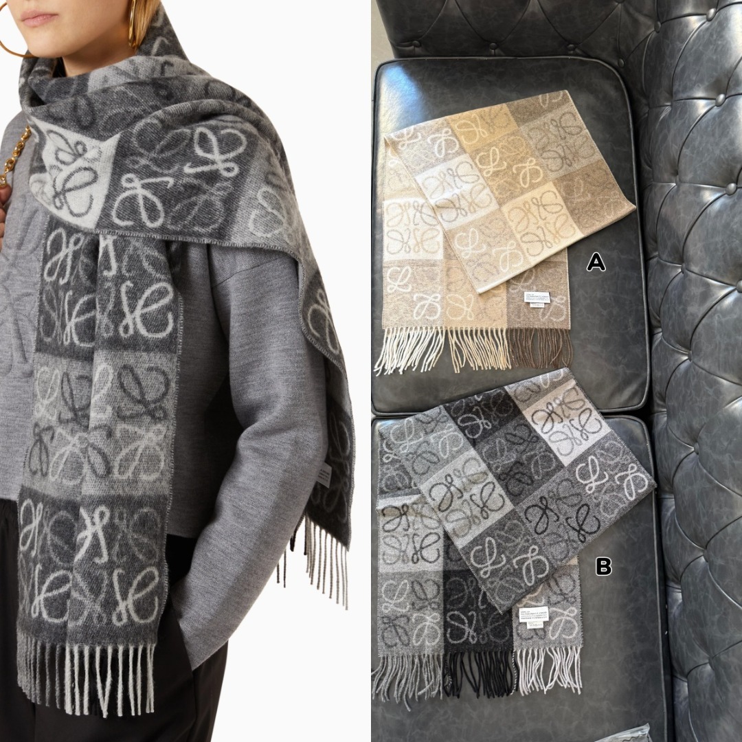 【現貨】Loewe Checkerboard scarf in wool 雙面棋盤格羊毛羊絨頸巾 