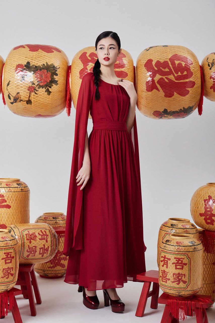 披肩式雪纺连身裙 2120