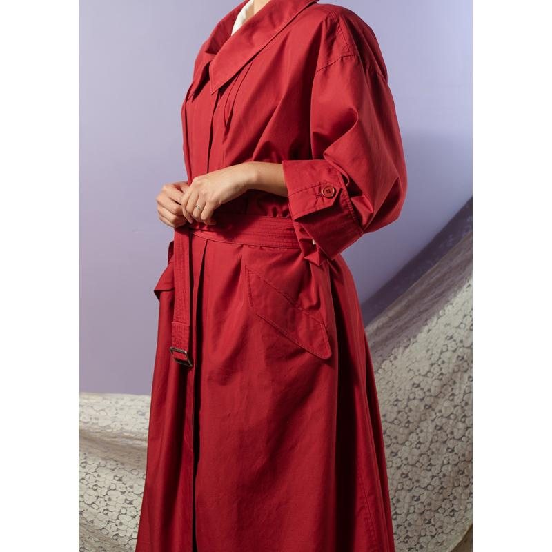 Rare! Vintage Japanese 1980s Shoulder-Padded Red Trench Coat (MT1612-2)