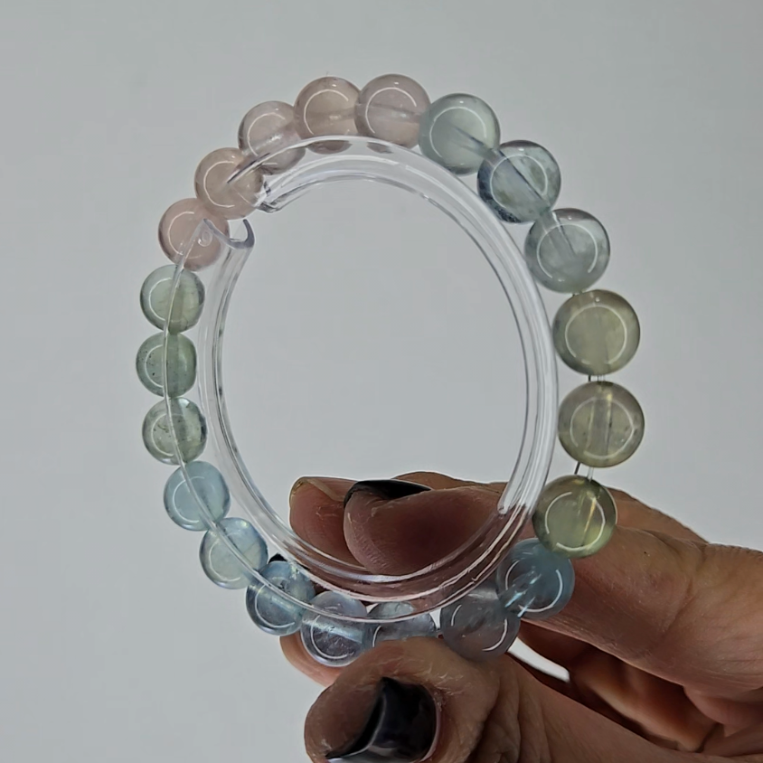 Morganite bracelets with 9mm beads in pink, blue, and green - MGN21