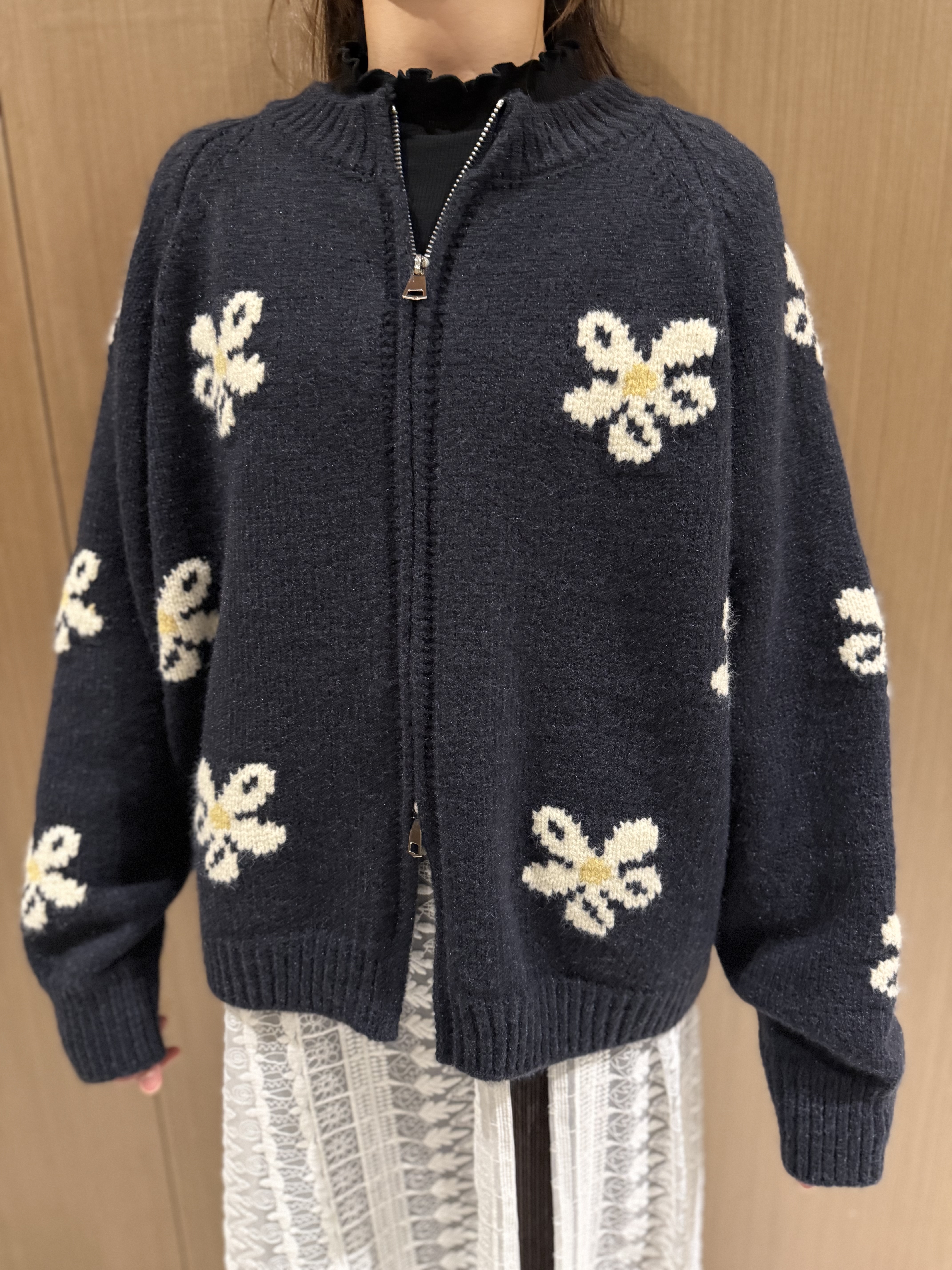 撞色花花雙拉鍊冷外套（寶藍色）