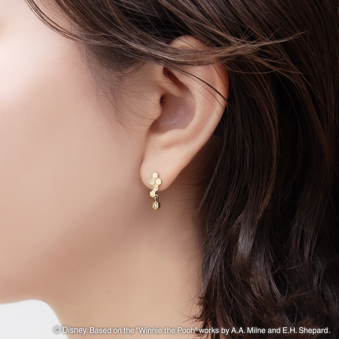 📦預購 日本限定 Disney × K.UNO 迪士尼 Happy honeycomb Winnie the Pooh 小熊維尼 K10金鑽石耳環