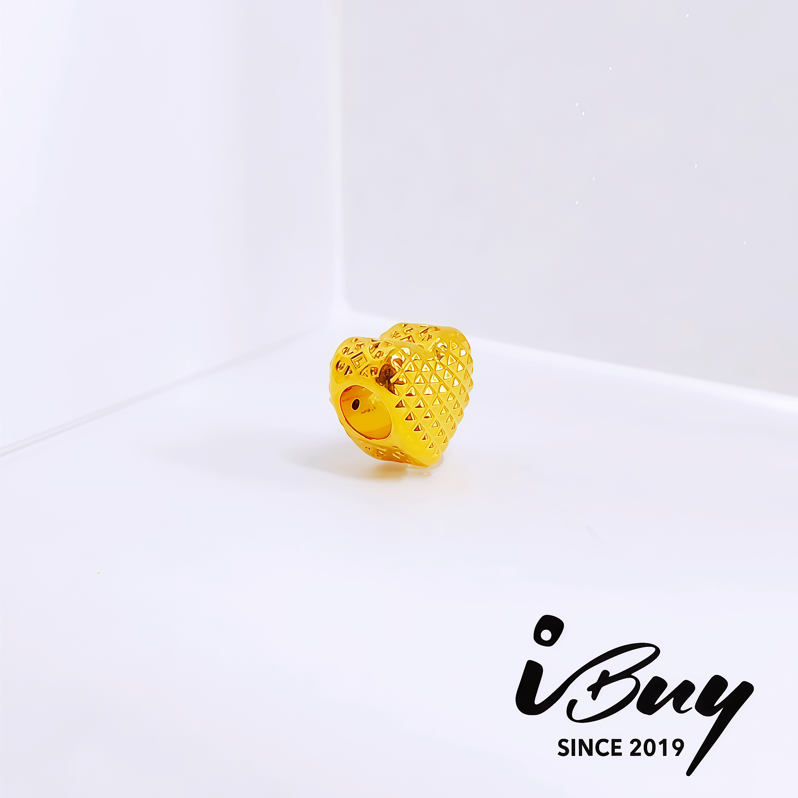 916 HARD GOLD DIAMOND-CUT HEART BEAD 916 硬金 菱格爱心串咀