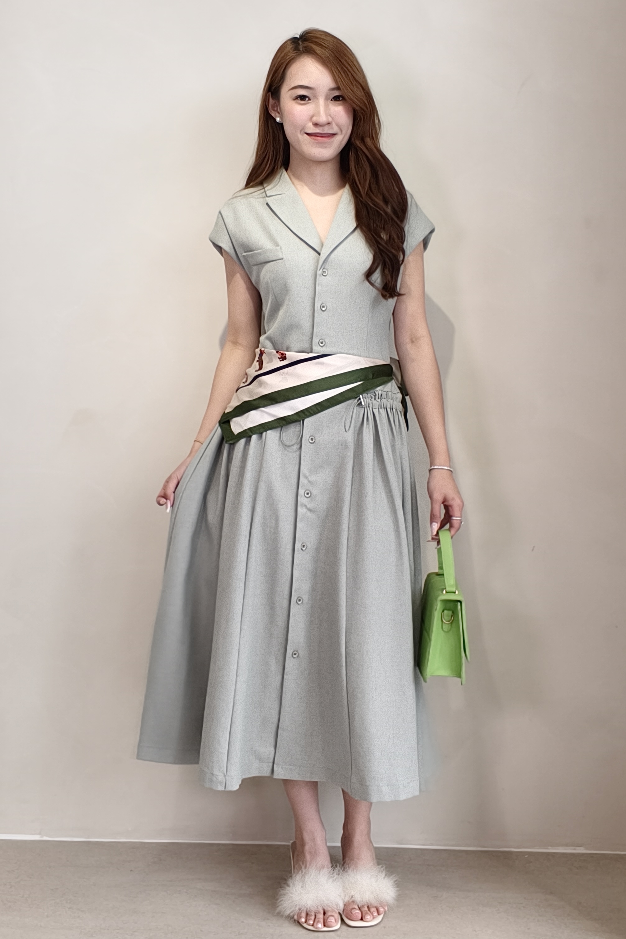 MF36021 Button-Down A-Line Maxi Dress