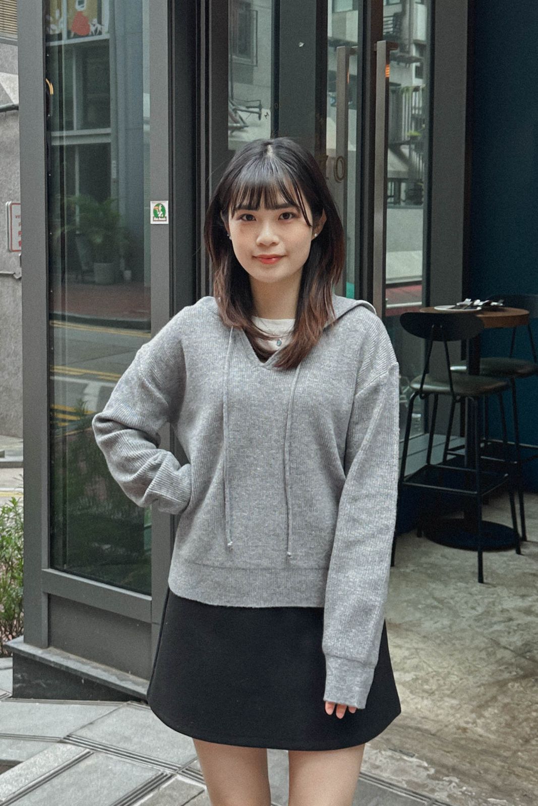 極簡短版針織連帽衛衣 (兩色入)