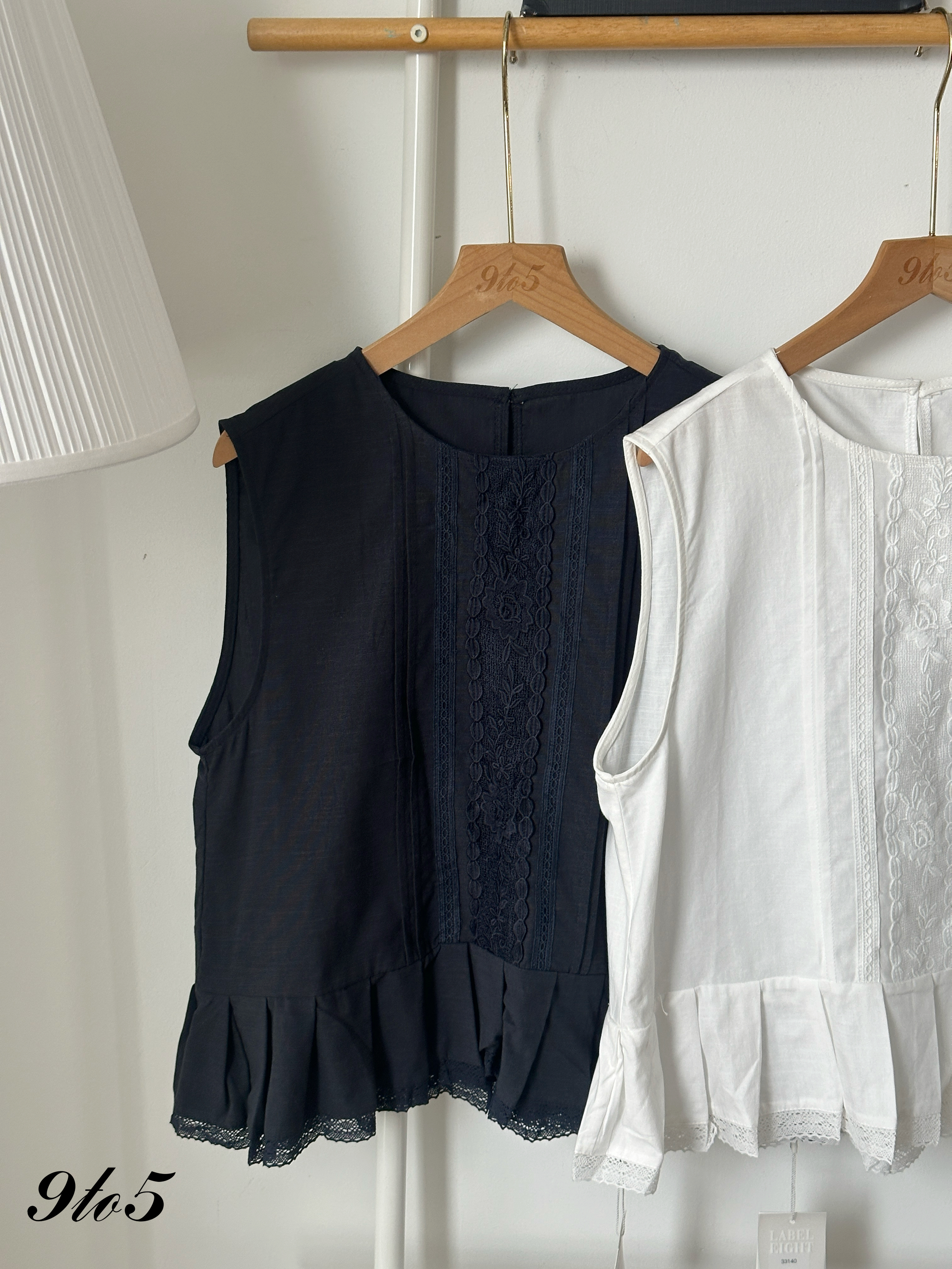 T4209 Sleeveless Top Lace Trim - Blue & White