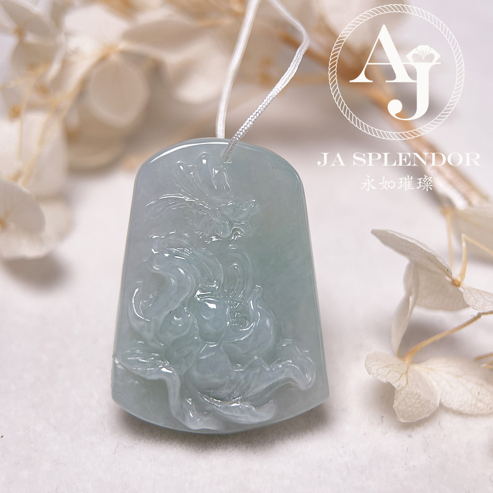 JN-30 天然翡翠A玉 冰糯牡丹蜻蜓花開富貴吊墜