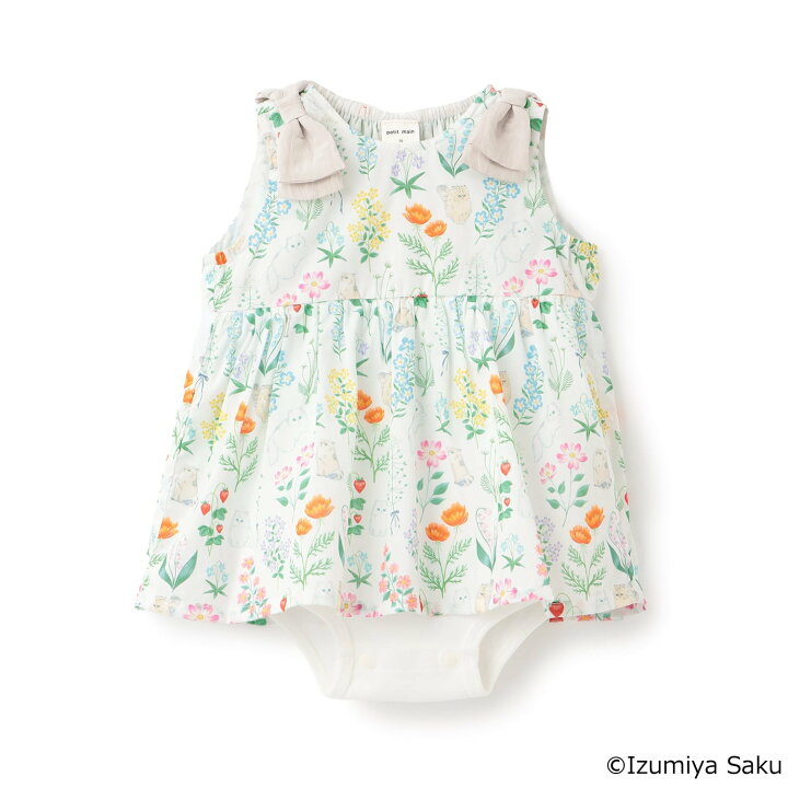 🇯🇵預訂 日本直送🇯🇵Petit Main x Izumiya Saku兩色花卉小貓滿印蝴蝶結短袖包屁裙
