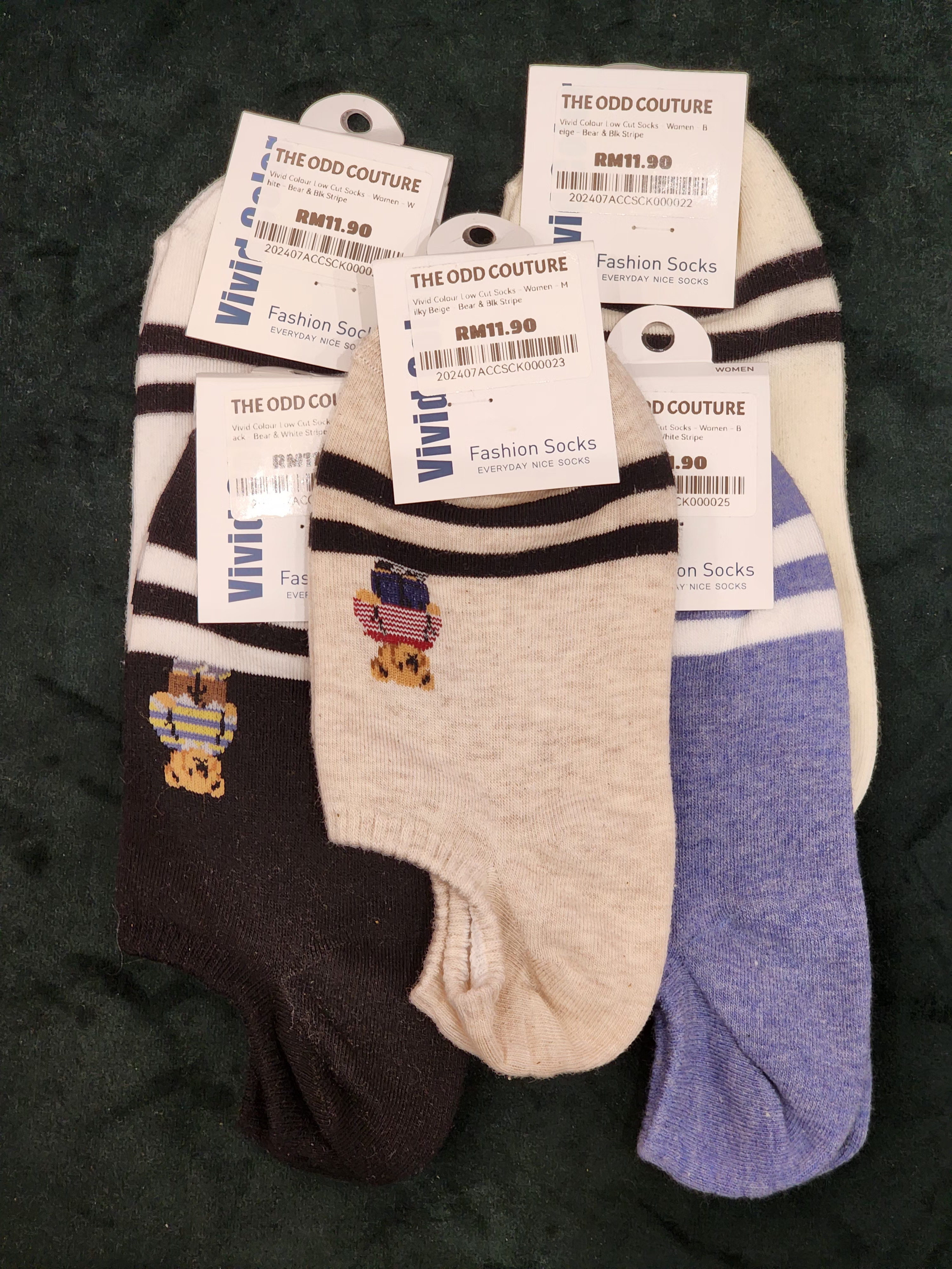 Vivid Colour Low Cut Socks Bear & Stripe Series