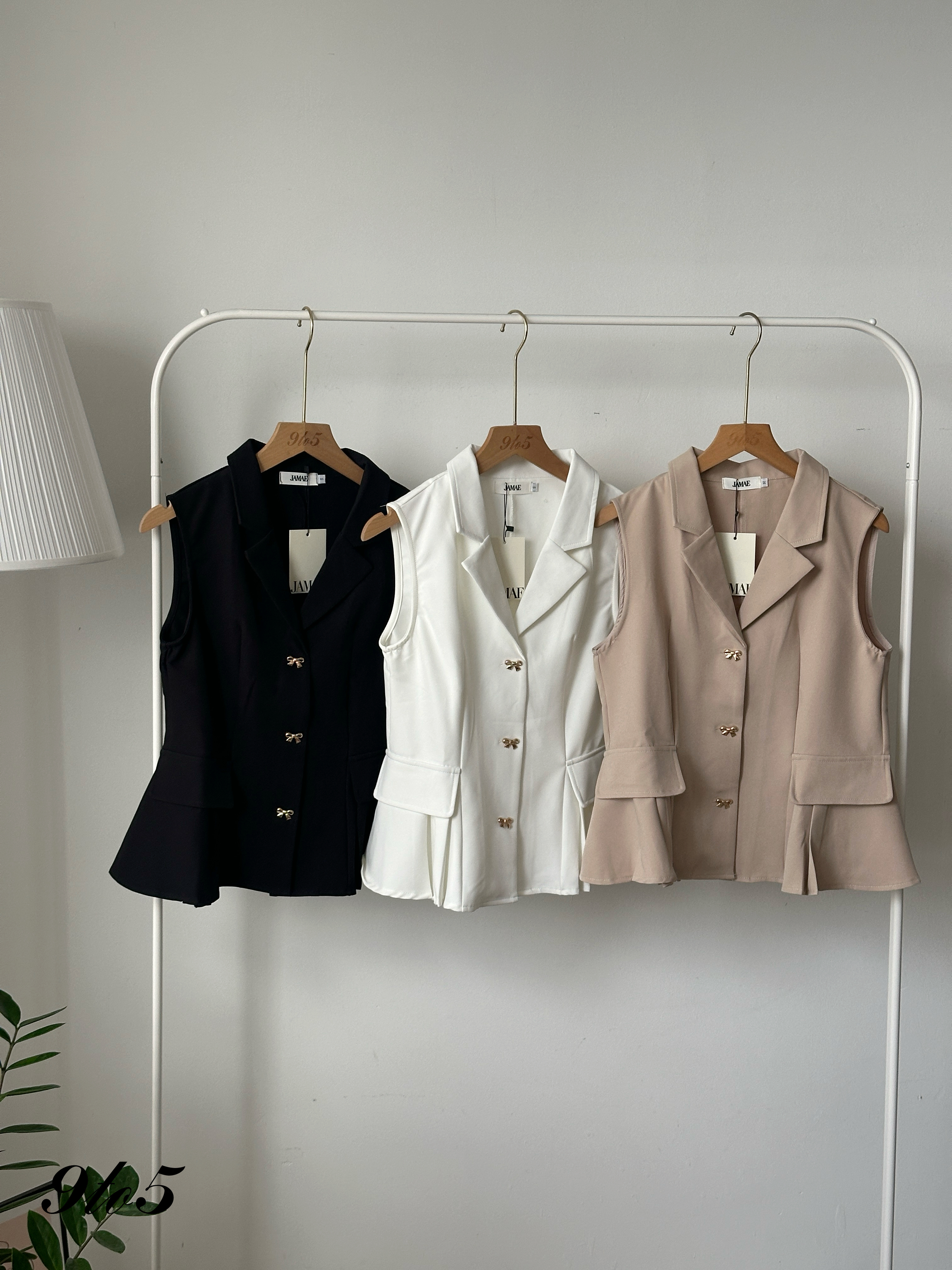 T4207 Ribbon Button Blazer Vest - 3 Colors 