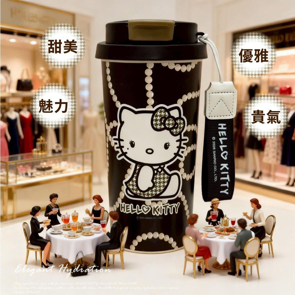 台灣直送Hello Kitty吸管式冷水壺600ml（千鳥紋款）
