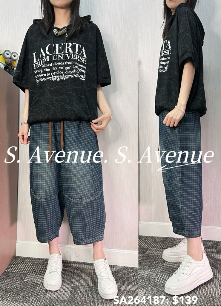 SA264187: 短袖有帽英文字束腳tee