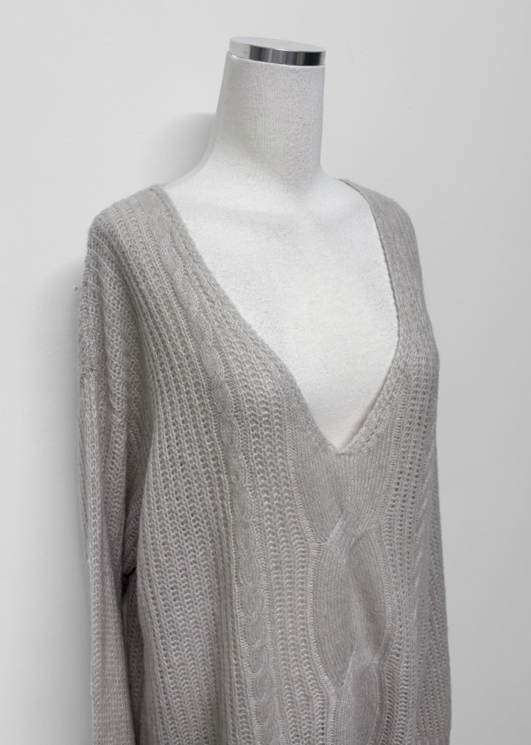 Cable Knit Oversized V-Neck Sweater