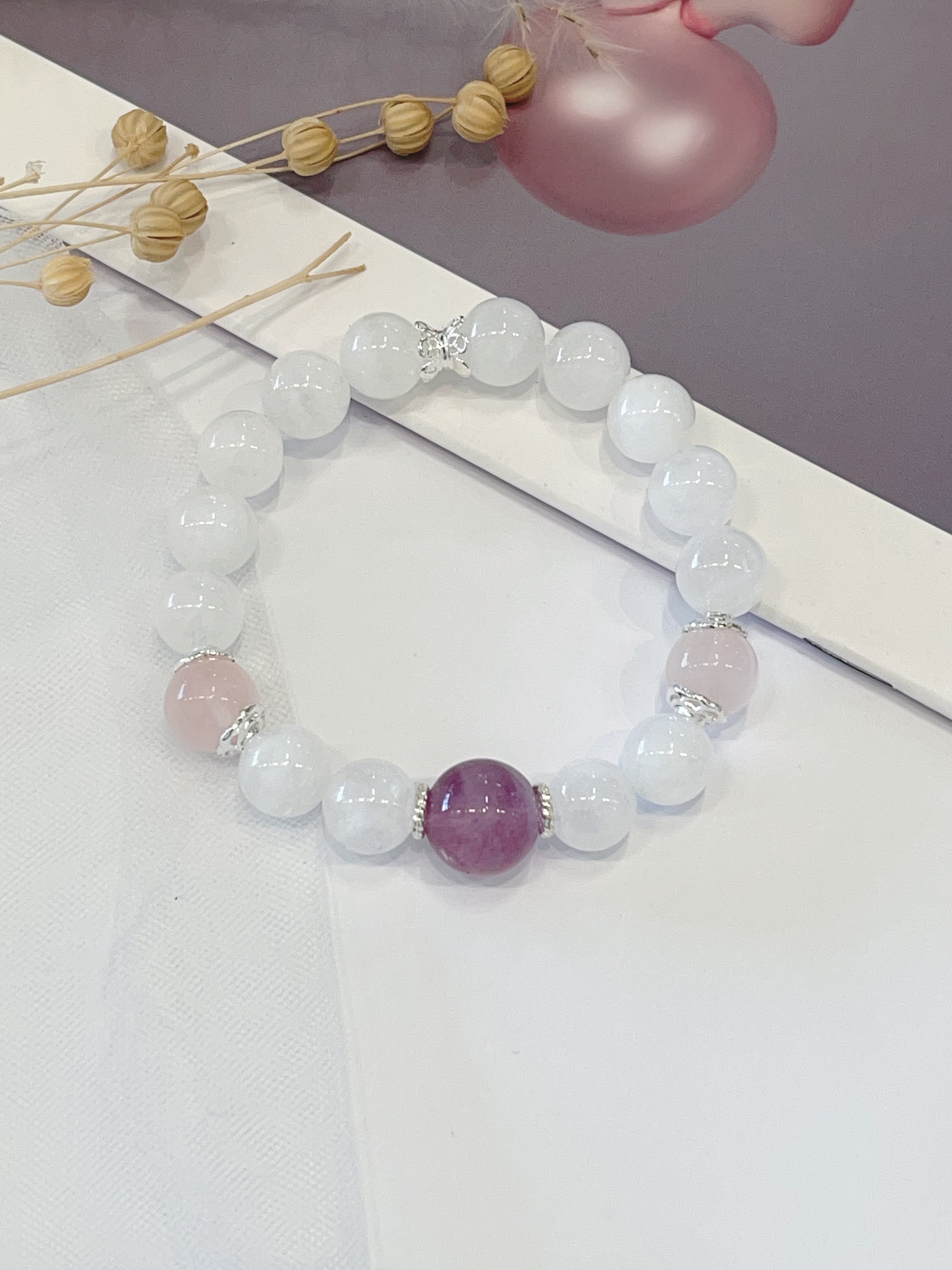 💜 紫萤石 × 白幽灵 × 粉水晶手串 Purple Fluorite & White Phantom Quartz & Rose Quartz |10mm
