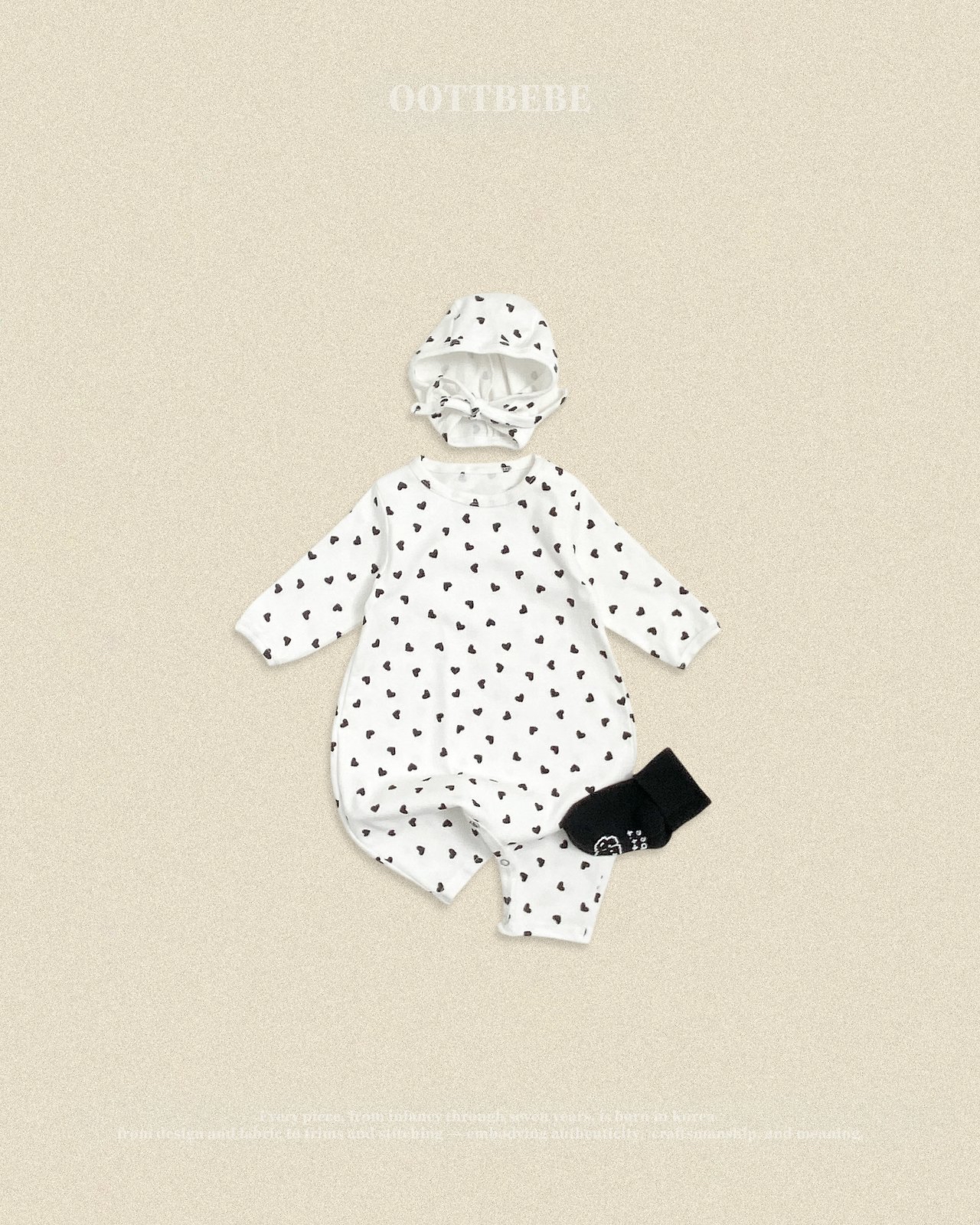 OOTT | (bebe) Petit Heart Full-Body Suit + Bonnet Set