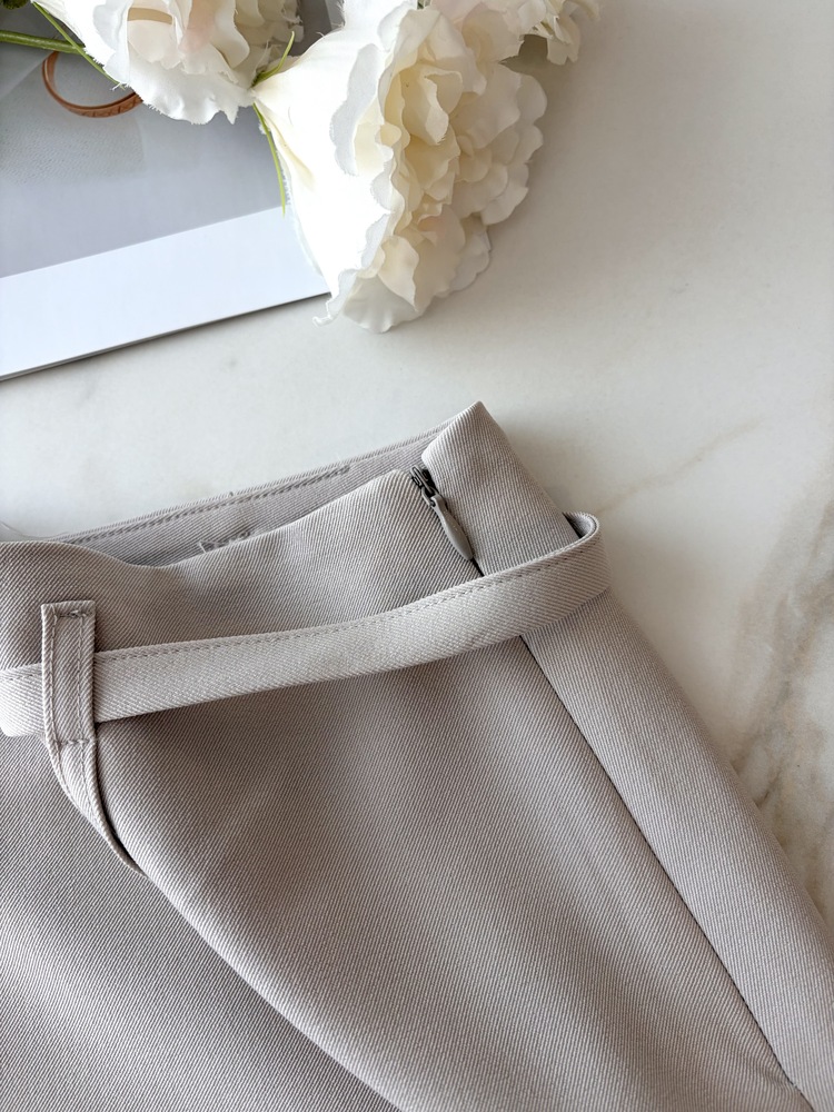 Colette Layered Belted Skirt (Light Beige)