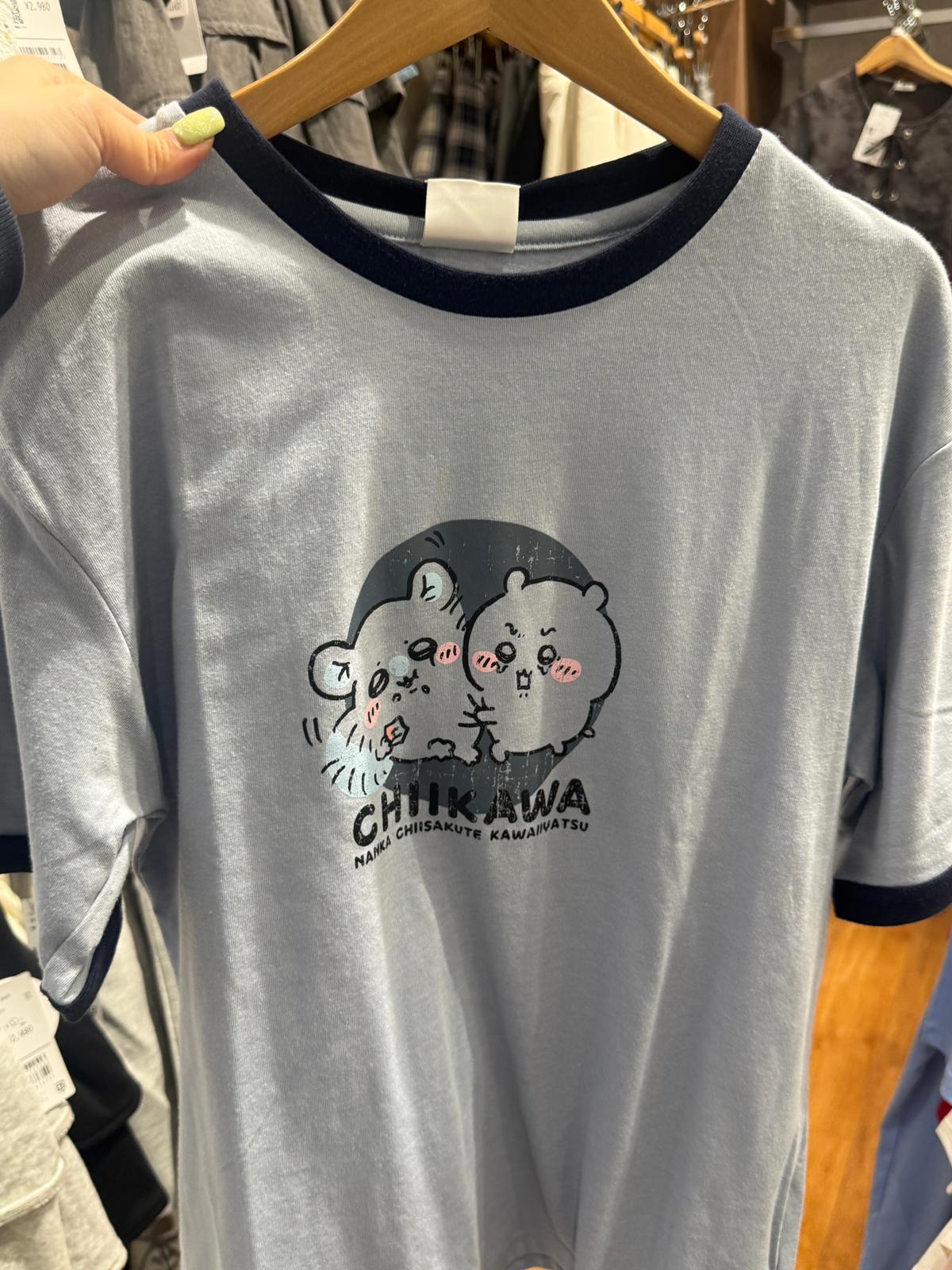 Honeys x Chiikawa 拼色邊tee Size /m /L Pink /ivory / charcoal / grey