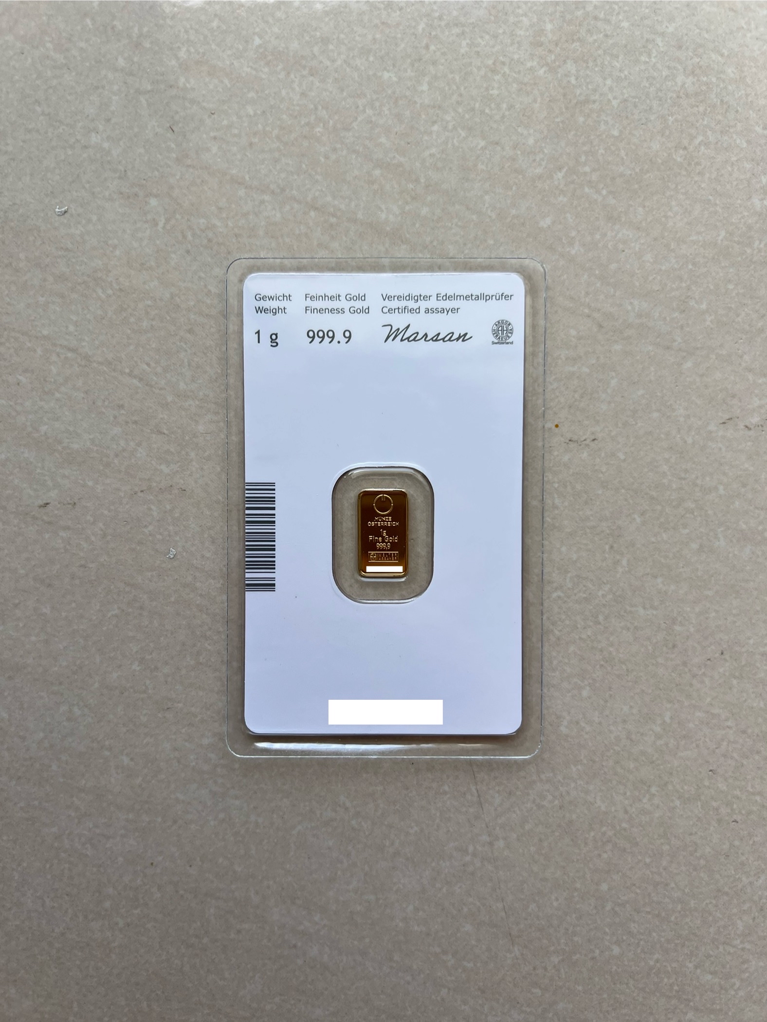 (SN693778) AUSTRIAN MINT Kinebar 1g 🇦🇹 Gold Emas 999.9 MUNZE 镭射金