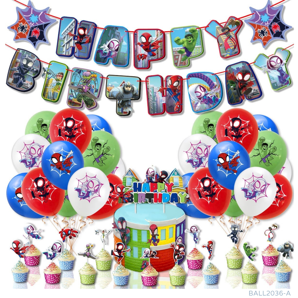 Spidey and His Amazing Friends Spiderman主題生日派對氣球套裝 A無背景布／C連背景布 BALL2036