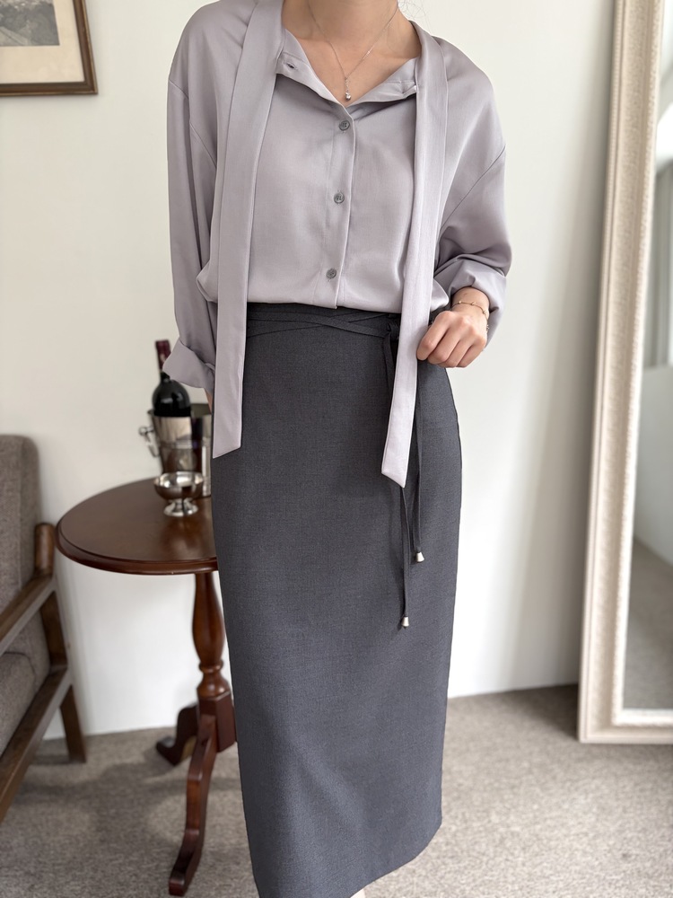 Double-Loop String Belt Skirt (Grey)