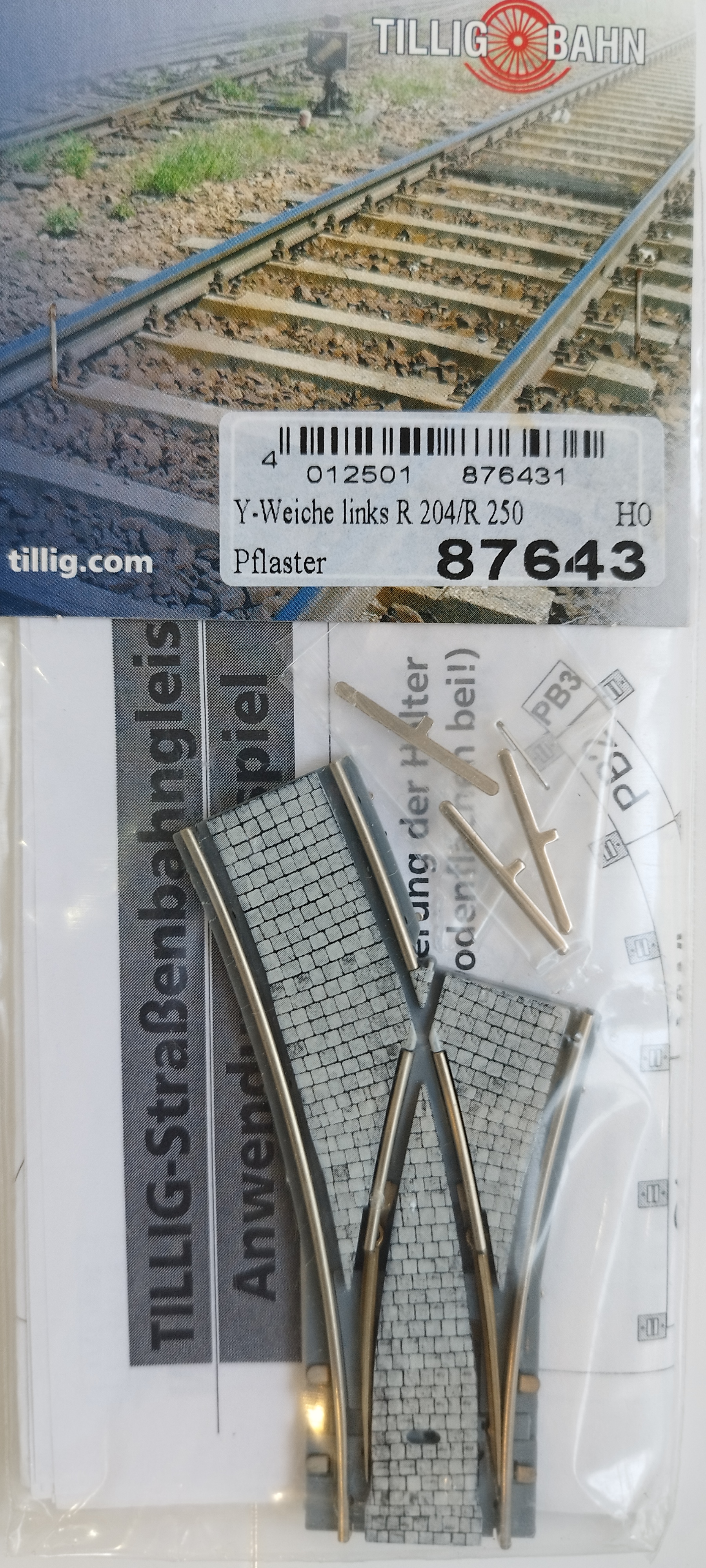 Tillig LUNA HO 單軌鋪路石分差向左R204/R250波口 1:87 Single-track branches paving-stones 馬路路軌•城市輕軌•電車路軌