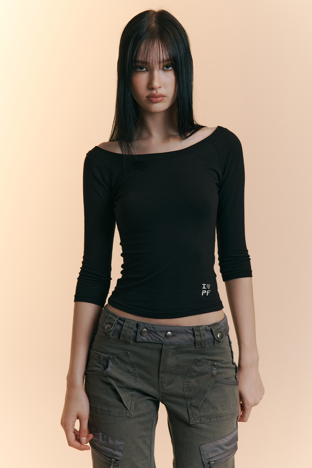 pleaseNOFOLLOW - Zed Off-Shoulder Long Sleeve Top (Black)