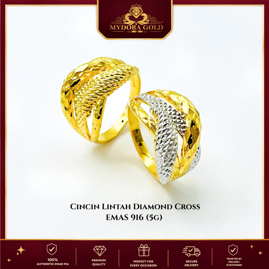 MYDORA Cincin Lintah Diamond Cross (5G) l EMAS 916/22K
