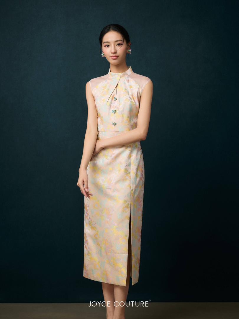 绿色玻璃钮扣旗袍 D0360