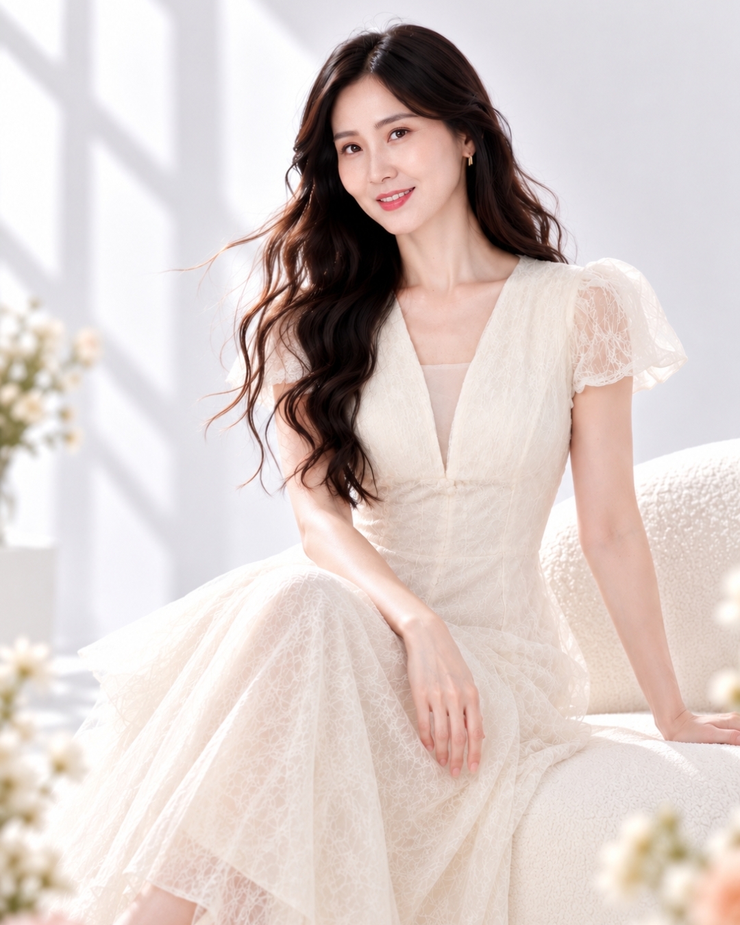 5133 Anastasia Deep V Mesh A-Line Maxi Dress
