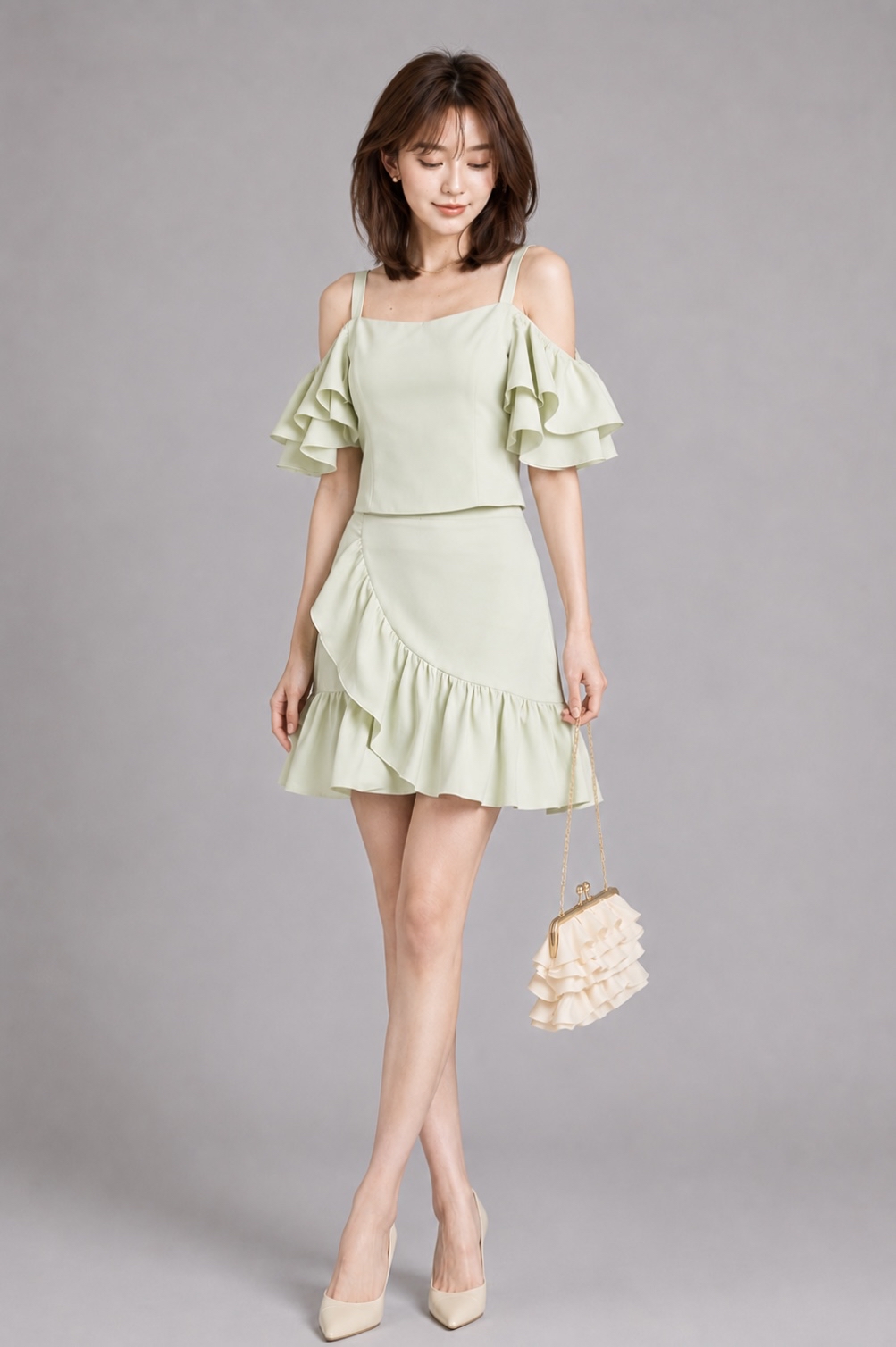 303679 Elise Ruffle Cold Shoulder Top