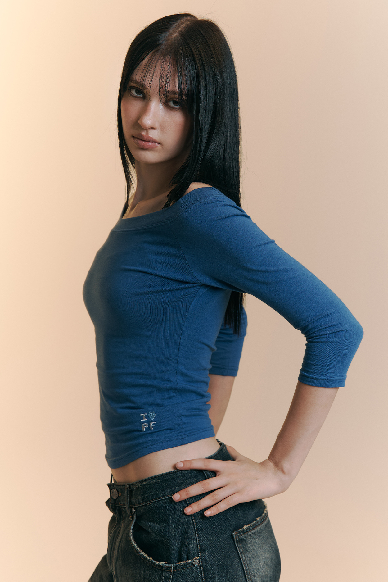 pleaseNOFOLLOW - Zed Off-Shoulder Long Sleeve Top (Blue)