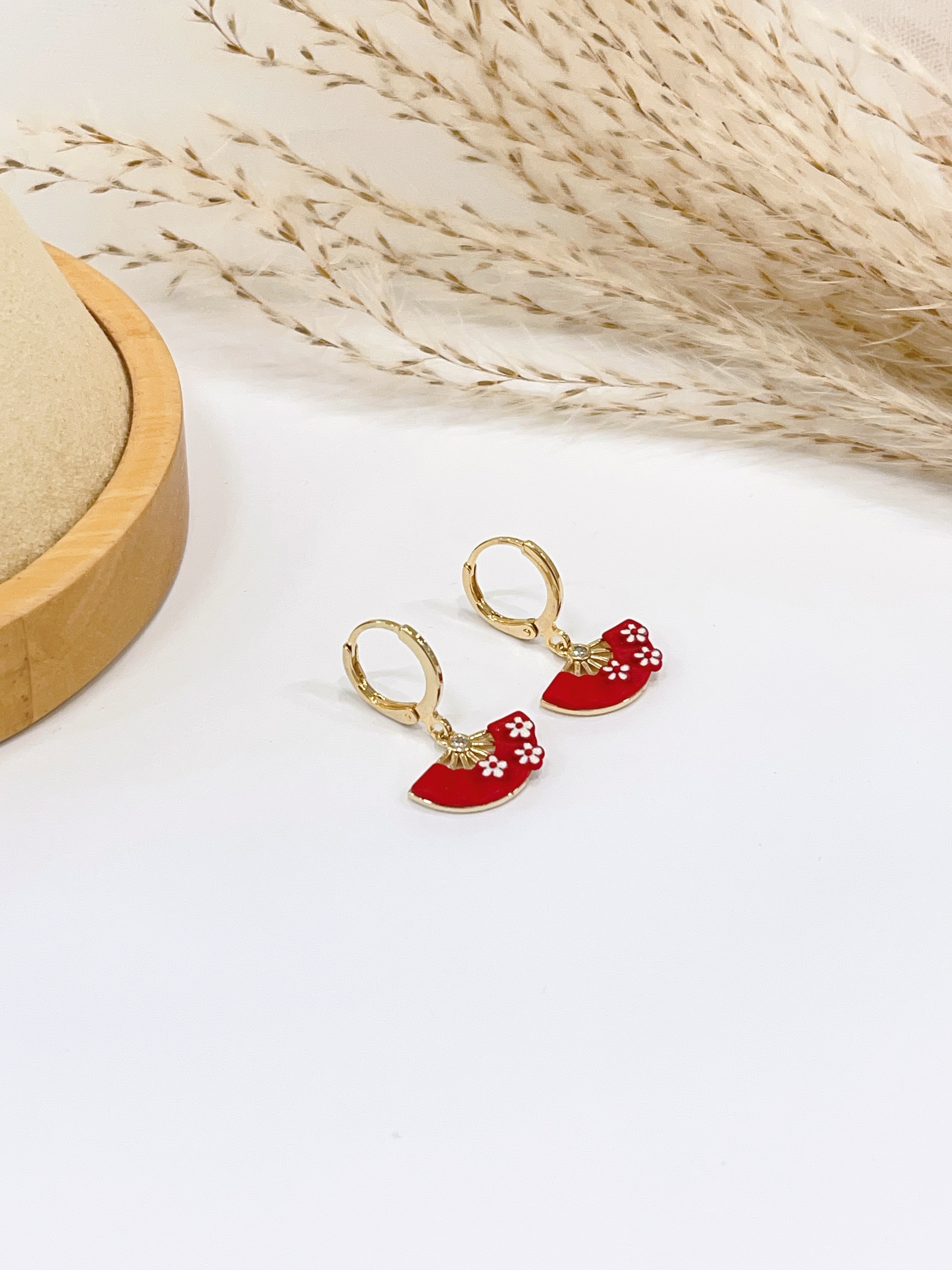 新中式红扇子耳扣耳环