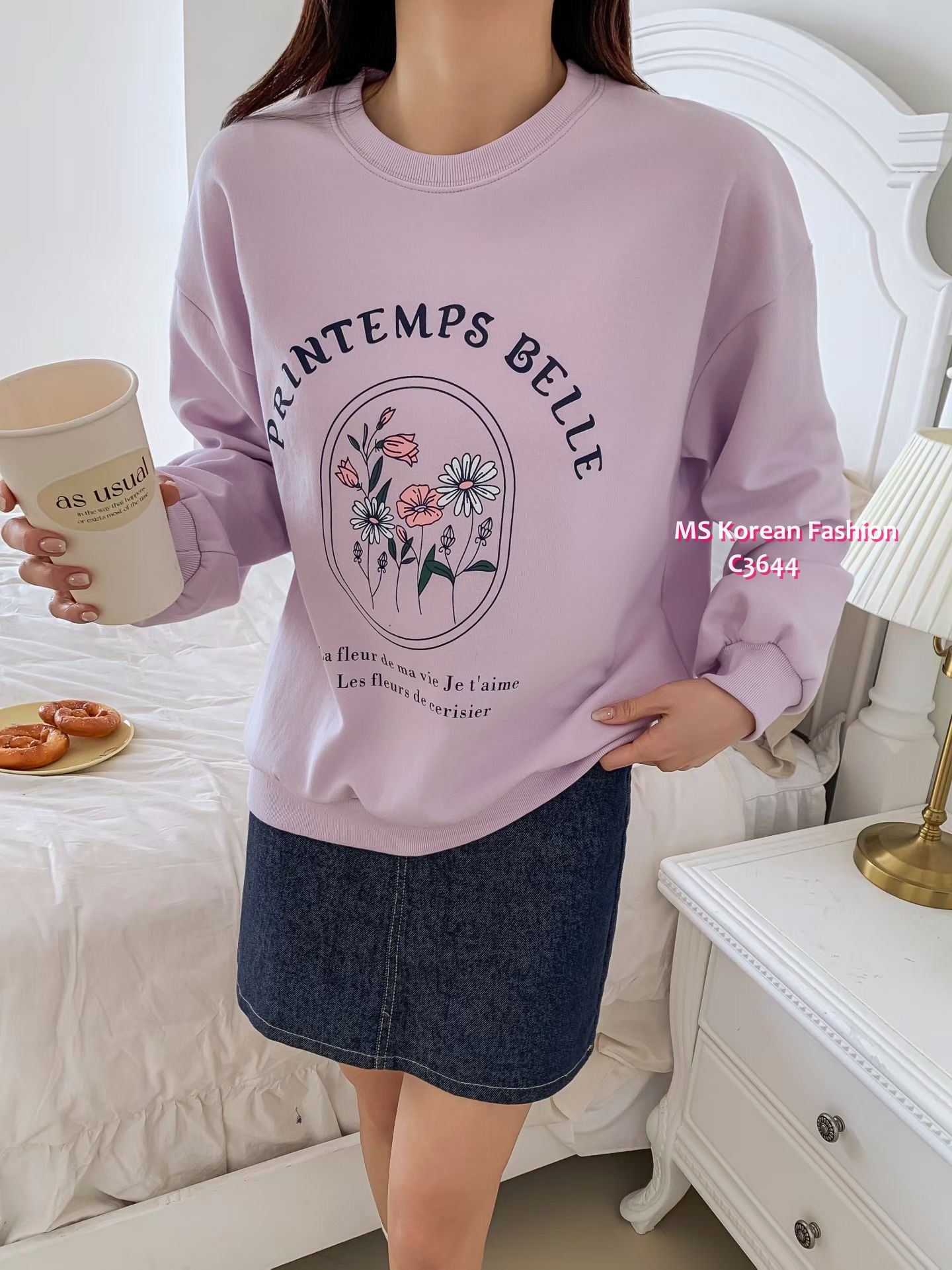 C3644 韓國🇰🇷靚色花花print衛衣