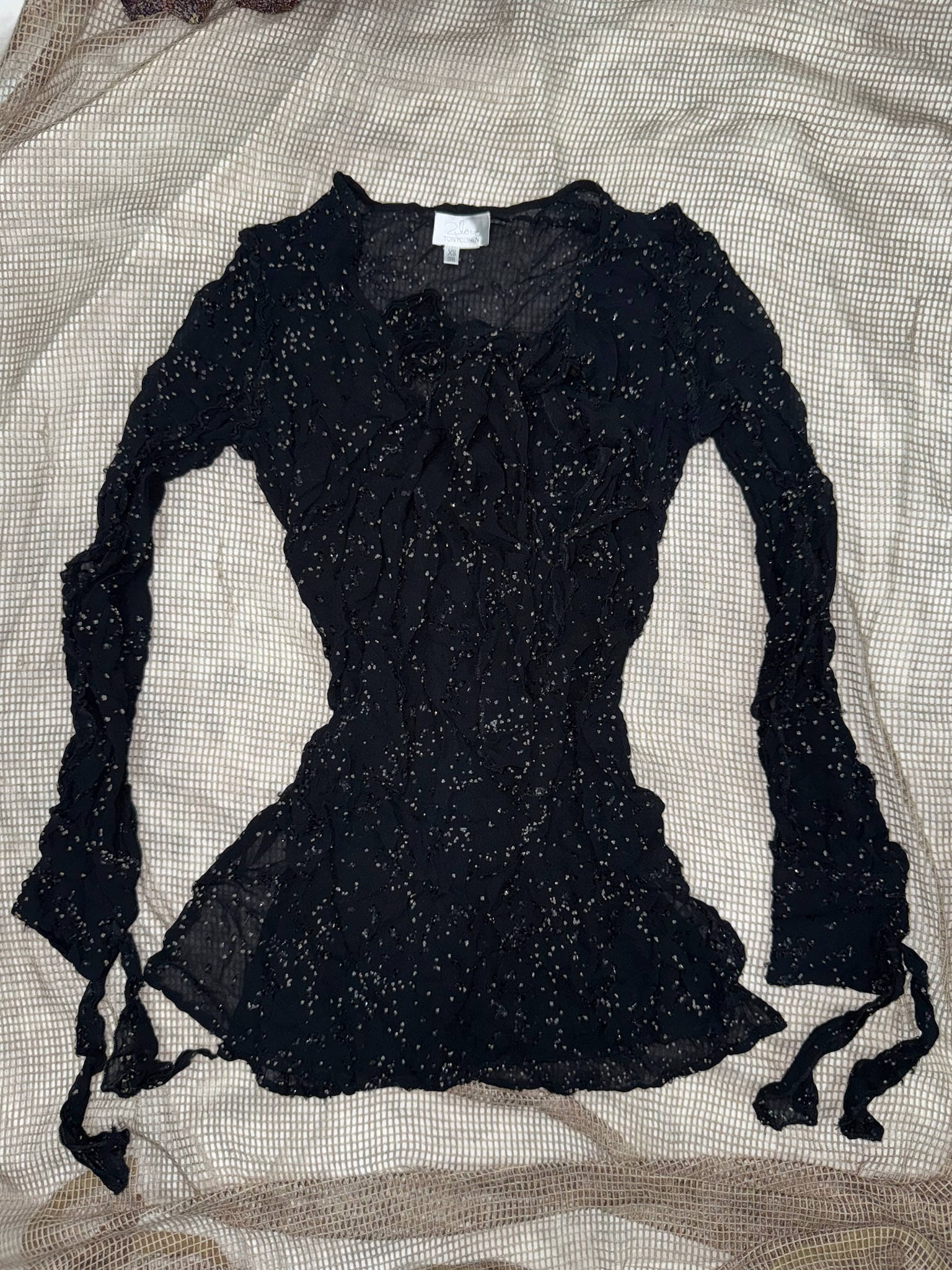 Sparkling Speckled Mesh Ruffle Blouse