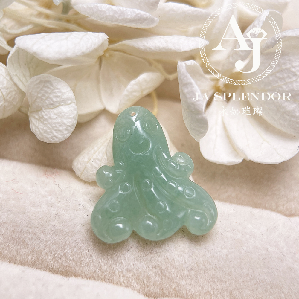 JN-3376 天然翡翠A玉-果綠八方來財八爪魚/章魚吊墜