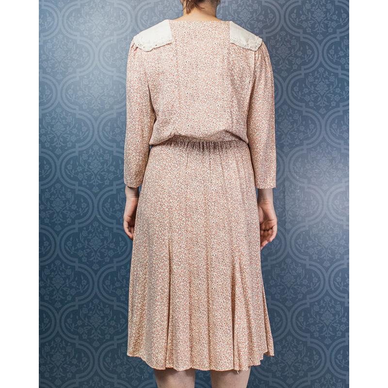 1980s Canadian Matinee Romantic White Rose on Pink Day Dress with Original Belt(MT765)