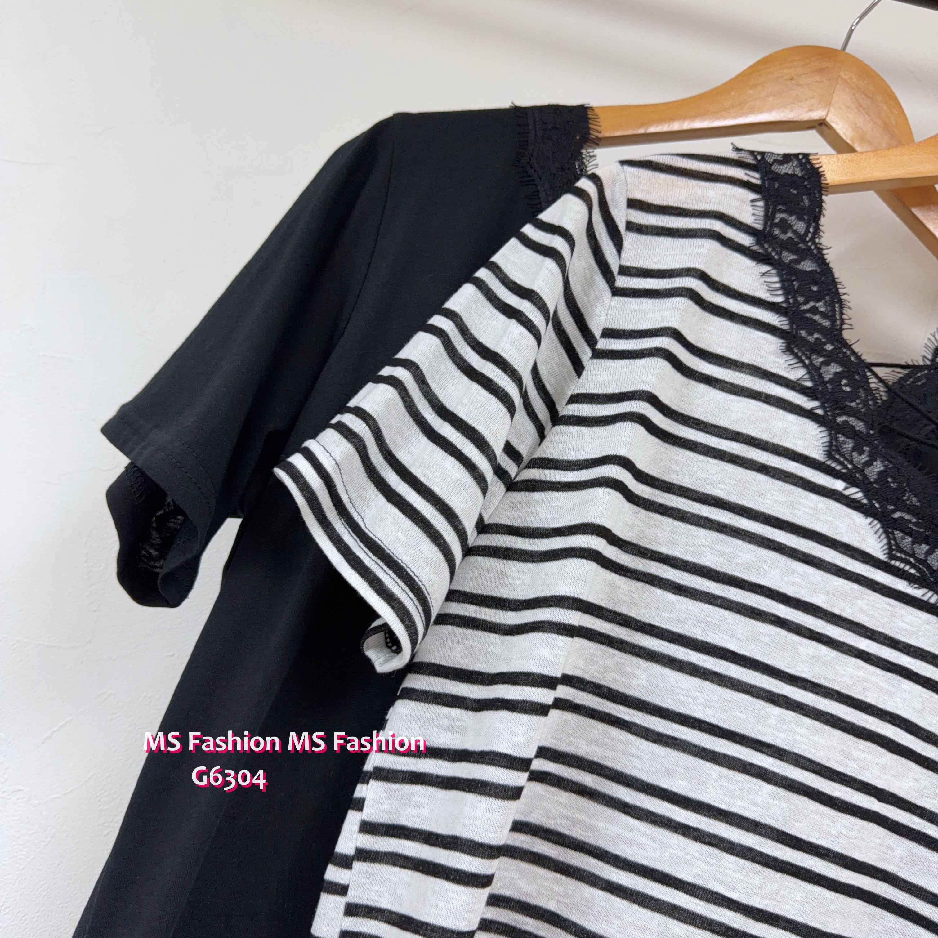 G6304 V領拼lace top