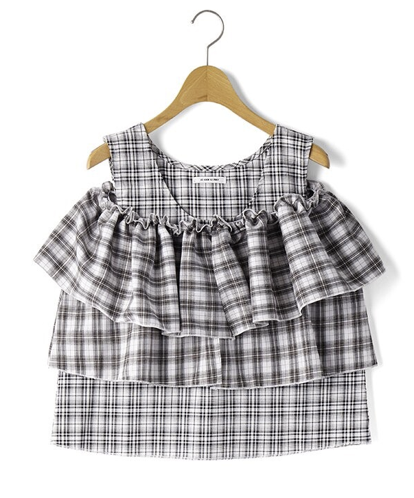 混色格紋露肩斜肩帶襯衫 - 2026 流行穿搭  女士襯衫 春夏時尚穿搭 成人休閒 日常穿搭 易於配搭 日本直送   #JP-I-260018