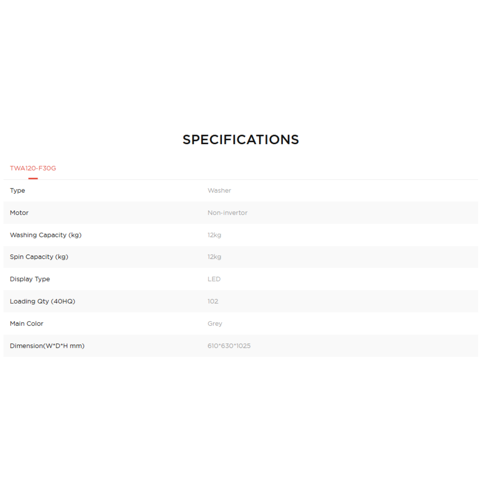 TCL 12kg Top Load Washing Machine (TWA120-F30G)