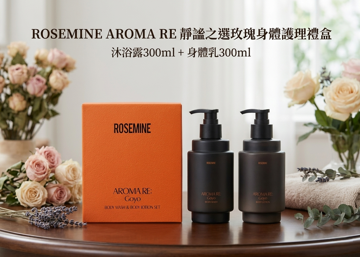 ROSEMINE AROMA RE 靜謐之選玫瑰身體護理禮盒 沐浴露300ml+身體乳300ml